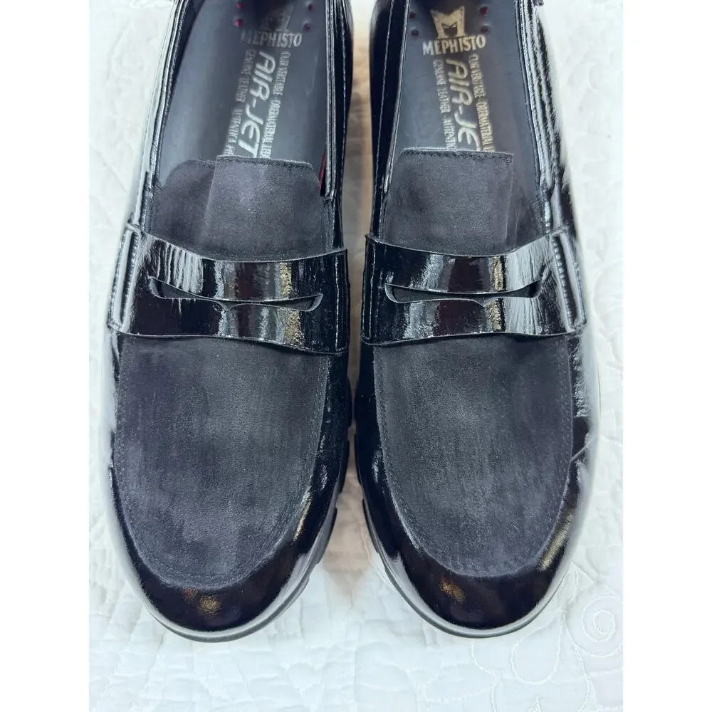 Mephisto Women's 10 Black Air Jet Patent Leather Slip On Loafers Comfort Shoes